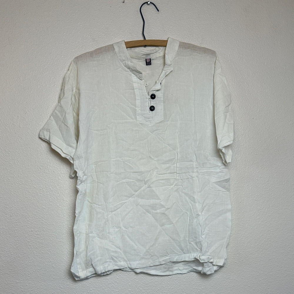 OTTO Men's Casual Cream Button Down Shirt
